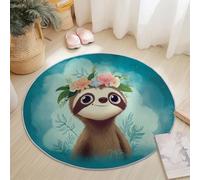 Generico Tappeto Rotondo 90 cm, Carino Fumetto Bradipo Tappeto Rotondo a Pelo Corto Morbido Antiscivolo Lavabile Blu per camera da letto Soggiorno bagno corridoio