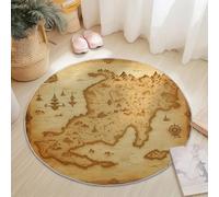 Generico Tappeto rotondo 90 cm, Nautico Mappa Dei Pirati lavabile antiscivolo Pelo Corto morbido Marrone Rotondi Tappetos per camera da letto, soggiorno, sala da pranzo