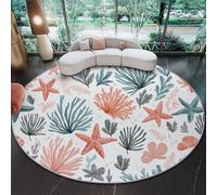 Generico Tappeto Rotondo 90 cm, Pelo Corto Bianco Tappeto Rotondo, Antiscivolo e Lavabile Minimalista Oceano Moda Corallo Stella Marina Tappeti per Soggiorno, Camera da Letto, Salotto e Ingresso