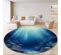 Generico Tappeto rotondo 90 cm, Sotto Il Mare Barriera Corallina lavabile antiscivolo Pelo Corto morbido Blu Rotondi Tappetos per camera da letto bagno corridoio Cucina