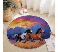 Generico Tappeto rotondo antiscivolo Animali Della Natura Cavalli Selvaggi, Lavabile in lavatrice - Per camera da letto soggiorno cucina - Decorazione per la casa - 100 cm Colore Arancione