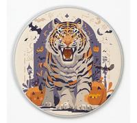 Generico Tappeto Rotondo Bambini 60 cm Beige chiaro, Disegnato A Mano Tigre Animale Halloween Motivo Pelo Corto Tappeto da Ingresso per Camera Da Letto Bagno Aree Interne Soggiorno