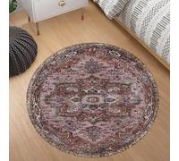 Generico Tappeto Rotondo,Blu navy orientale vintage invecchiato tradizionale, marrone, ø 120 cm, Area Rug Low Pile Living Room Bedroom Lounge Floors Indoor/Outdoor Rugs Balconies,