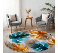 Generico Tappeto Rotondo Classico da Salotto Acquerello Monstera Leaf Simple 90 cm Lavabile Pelo Corto, Crema - Tappeto Rotondo Chic per Soggiorno Camera da Letto e Sala da Pranzo