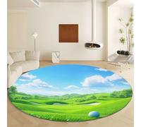 Generico Tappeto Rotondo Classico da Salotto Stadio Spaziale Erba Cielo 90 cm Lavabile Pelo Corto, Blu - Tappeto Rotondo Chic per Soggiorno Camera da Letto e Sala da Pranzo