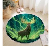 Generico Tappeto rotondo con motivo Cervo magico misterioso, lavabile in lavatrice stampa Verde, antiscivolo morbido per soggiorno, divano camera dei bambini decorazione 60 cm