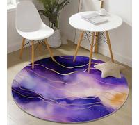 Generico Tappeto rotondo con motivo Linea Di Arte Astratta Con Nuvole Ad Acquerello, lavabile in lavatrice stampa Viola, antiscivolo morbido per soggiorno, divano camera dei bambini decorazione 60 cm