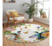 Generico Tappeto rotondo con motivo Simpatico motivo a forma di uccello in volo, lavabile in lavatrice stampa Beige, antiscivolo morbido per soggiorno, divano camera dei bambini decorazione 120 cm