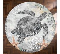 Generico Tappeto Rotondo, con tartaruga marina, animale dell'oceano, moderna, grigia, ø 70 cm, Tappetino di zona Decorazioni per Sedie Cucina Sgabelli, Lavabile in lavatrice Antiscivolo