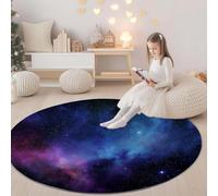 Generico Tappeto Rotondo Corpi Celesti Modelli Di Stelle Morbido e Antiscivolo, Lavabile - Tappeto Blu per Soggiorno Sala da Pranzo Camera da Letto Home Decor, 90 cm