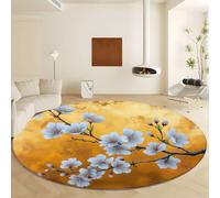 Generico Tappeto Rotondo da Arte Lusso Rami Fiori, Tappeto Giallo Stampa Pelo Corto Morbido - Antiscivolo e Lavabile in Lavatrice Ø 140 cm per Camera da Letto Soggiorno Decorazione