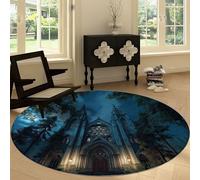 Generico Tappeto Rotondo da Salotto Antiscivolo 200 cm Gotico Architettura Foresta Castello, Tappeto Rotondo Lavabile Giochi - Moquette Morbida a Pelo Corto per Cucina Sala da Pranzo Camera da Letto