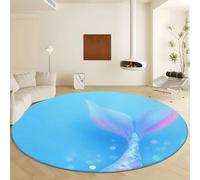 Generico Tappeto Rotondo da Stile Da Sogno Coda Di Sirena, Tappeto Blu Stampa Pelo Corto Morbido - Antiscivolo e Lavabile in Lavatrice Ø 100 cm per Camera da Letto Soggiorno Decorazione