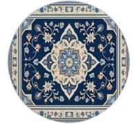 Generico Tappeto Rotondo Decorativo 120 cm - Antiscivolo Colori Resistenti Art Floral Chinois Orné Stampa Tappeto per Cucina e Bagno Cucina e Cameretta, Azzurro Chiaro