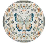 Generico Tappeto Rotondo Decorativo 150 cm - Antiscivolo Colori Resistenti Fleurs Simples Et Élégantes Papillons Stampa Tappeto per Cucina e Bagno Cucina e Cameretta, Azzurro Chiaro