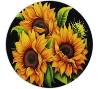 Generico Tappeto Rotondo Decorativo 180 cm - Antiscivolo Colori Resistenti Élégante Peinture À L'Huile De Fleurs De Tournesol Stampa Tappeto per Cucina e Bagno Cucina e Cameretta, Giallo