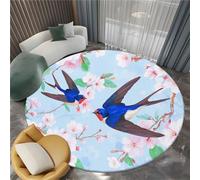 Generico Tappeto Rotondo Di Flanella Stampato Blu Rondini Dei Cartoni Animati Fiori Di Ciliegio Tappeti Rotondo Morbido Soggiorno Camera, Per Bambini Camera Da Letto Tappeto Antiscivolo 160 cm