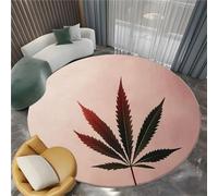 Generico Tappeto Rotondo Di Flanella Stampato Rosa Chiaro Pianta Foglia Di Cannabis Tappeti Rotondo Morbido Soggiorno Camera, Per Bambini Camera Da Letto Tappeto Antiscivolo 80 cm