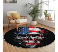 Generico Tappeto Rotondo Gotico Bandiera Americana Teschio, 100 cm Morbido Antiscivolo Tappeti Rotondo per Camera da Letto e Divano Cucina, Nero Lavabile Tappeto