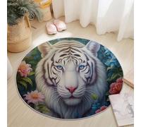 Generico Tappeto Rotondo in Flanella Morbida a Pelo Corto Rosa - Lavabile in Lavatrice Fantasía Tigre Selva Pintura Al Óleo Stampa Decorativa per Soggiorno Camera da Letto Cameretta Tappeto, 180 cm
