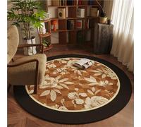 Generico Tappeto rotondo lavabile da 4 piedi in velluto floreale vintage a pelo basso, tappeto circolare Boho resistente alle macchie for cucina, soggiorno, camera da letto(Light gold,60cm/2ft)