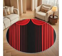 Generico Tappeto Rotondo Lavabile in Lavatrice 100 cm, Tema Del Sipario Rosso Antiscivolo Pelo Corto Tappeto Rotondo, Nero Tappeti Rotondi per Interni Soggiorno Camera, Sala da Pranzo, Ufficio