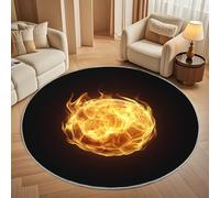 Generico Tappeto Rotondo Lavabile in Lavatrice 80 cm, Calcio Fiamma D'Oro Antiscivolo Pelo Corto Tappeto Rotondo, Nero Tappeti Rotondi per Interni Soggiorno Camera, Sala da Pranzo, Ufficio