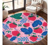 Generico Tappeto Rotondo Lavabile in Lavatrice 80 cm, Stampa di Fragole Alla Frutta Antiscivolo Pelo Corto Tappeto Rotondo, Rosa Tappeti Rotondi per Interni Soggiorno Camera, Sala da Pranzo, Ufficio