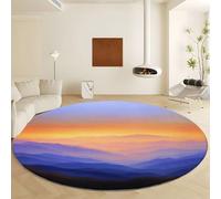 Generico Tappeto Rotondo Lavabile in Lavatrice Alba Sogno Montagne, Morbido Pelo Corto Antiscivolo Tappeto - Blu Stampato Moquette di Zona per Salotto Camera da Letto Ø 180 cm