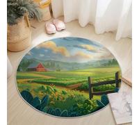 Generico Tappeto rotondo lavabile in lavatrice, Contadino Dei Cartoni Animati Fattoria Stile Tappetino antiscivolo assorbente per ingresso camera da letto soggiorno interno 120 cm, Verde