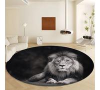Generico Tappeto Rotondo Lavabile in Lavatrice Fotografia Hd Animale Leone, Morbido Pelo Corto Antiscivolo Tappeto - Nero Stampato Moquette di Zona per Salotto Camera da Letto Ø 100 cm