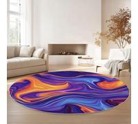 Generico Tappeto rotondo lavabile in lavatrice, Vortici Astratti Fluenti Stile Tappetino antiscivolo assorbente per ingresso camera da letto soggiorno interno 180 cm, Viola Arancione