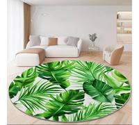 Generico Tappeto rotondo lavabile Verde Bianco - Botanico monstera foglie di palma Resistente interni Tappeti per Bambini Cameretta balcone sala da pranzo terrazza, 100 x 100 cm Antiscivolo Tappetino