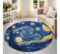 Generico Tappeto Rotondo Lavable 160 cm, Multicolore Notte Stellata Antiscivolo, Classico Van Gogh Pittura Ad Olio Pelo Corto Facile da Pulire per Ingresso e Cucina