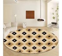 Generico Tappeto Rotondo Minimalismo Motivo Diamante, Moquette Lavabile in Lavatrice Antiscivolo Beige - Morbido Non Perde Pelo Ø 140 cm per Soggiorno e Camera da Letto