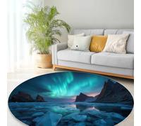 Generico Tappeto Rotondo Moderno Lavabile 200 cm Natura Artico Oceano Rocce, Tappeto Antiscivolo Morbido Blu Nero per Soggiorno Camera da Letto - Moquette Adatto a Bambini e Animali Domestici