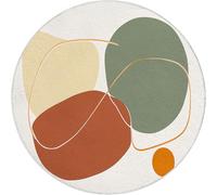 Generico Tappeto Rotondo Moderno Lavabile - Antiscivolo a Pelo Corto per Soggiorno e Sala da Pranzo, Terracotta Senape con Geometria Grigio-Verde 130cm