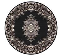 Generico Tappeto Rotondo,Motivo floreale tradizionale orientale vintage, nero, ø 110 cm, Area Rug Living Room, Bedroom, Farmhouse Fireplace, Lounge Rugs for Wooden Floors,