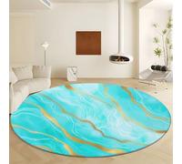 Generico Tappeto Rotondo Motivo Marmo Linee Dorate, Moquette Lavabile in Lavatrice Antiscivolo Verde - Morbido Non Perde Pelo Ø 100 cm per Soggiorno e Camera da Letto