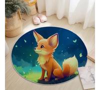 Generico Tappeto Rotondo Peloso Carino Cartone Animato Animale Volpe Tema, Indoor Low Pile Tappeti Rotondi 180 cm per Cameretta Tavolino da Caffè, Antiscivolo Facile da Pulire Tappeto, Blu