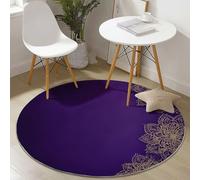 Generico Tappeto Rotondo per Soggiorno 120 cm Viola Lavabile, Pelo Corto, Sogno Mandala Linee - Tappeto Antiscivolo Extra Morbido e Fluffy per Camera da Letto e Cucina