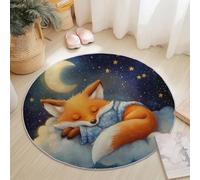 Generico Tappeto Rotondo per Soggiorno 180 cm Blu Lavabile, Pelo Corto, Galassia Volpe Nuvole - Tappeto Antiscivolo Extra Morbido e Fluffy per Camera da Letto e Cucina