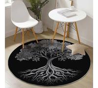 Generico Tappeto Rotondo per Soggiorno 90 cm Nero Lavabile, Pelo Corto, Mistero Albero Antico - Tappeto Antiscivolo Extra Morbido e Fluffy per Camera da Letto e Cucina