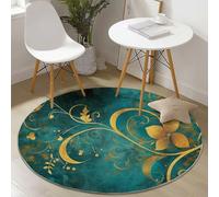 Generico Tappeto Rotondo Salotto 120 cm, Bellissimo Fiori Vortici Stampa Morbido Tappetini Antiscivolo Tappeto Rotondo per Bambini Cameretta Cucina Casa Zona Balcone Tappetini Tavolino, Verde
