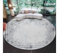Generico Tappeto Rotondo Salotto 90 cm, Morbido Style Chinois Fin Ancien Floral Tappeto Camera da Letto Pelo Corto, Antiscivolo Bianco Grigiastro Tappeti Soggiorno Lavabile in Lavatrice