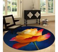 Generico Tappeto Rotondo Salotto da 200 cm Morbido Pittura Digitale Tappetini Antiscivolo, Tappeto Rosa Petali Arcobaleno Gocce Di Rugiada per Cameretta Cucina Casa Zona Balcone Tappet Tavolino
