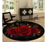 Generico Tappeto Rotondo Salotto da 200 cm Morbido Romantico Tappetini Antiscivolo, Tappeto Fiori Eleganti Rose Vortici per Cameretta Cucina Casa Zona Balcone Tappet Tavolino