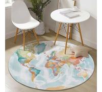 Generico Tappeto Rotondo Salotto Lavabile, Minimalismo Il Vecchio Mondo Mappa Antiscivolo Tappeto - Azzurro Tappeto Rotondo con Supporto 160 cm (Rond) Tappeti per Cameretta Bambino Ufficio Corridoio