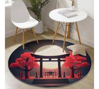Generico Tappeto Rotondo Salotto Lavabile Minimalismo Porta Torii Giapponese Stampa, Rosso Morbido Tappeto Rotondo con Supporto Antiscivolo, 120 cm Tappeti per Cameretta Bambino Ufficio Corridoio