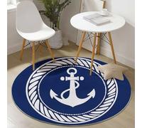 Generico Tappeto Rotondo Salotto Lavabile, Minimalista Nautico Gancio Per Barca Stampa Tappeto - Rotondo con Supporto Antiscivolo 60 cm (Rond) Tappeti per Cameretta Bambino Ufficio Corridoio Blu